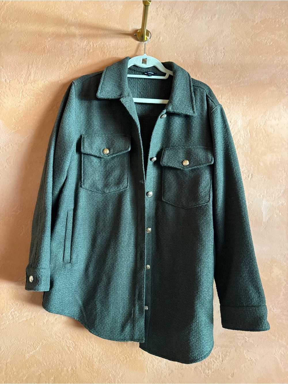 Express Dark Green Wool Blend Shacket Overshirt Jacket Size Large